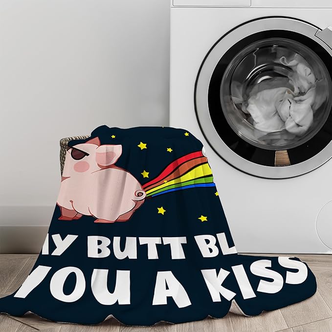 Pink Pig Throw Blanket 50"x60", I Didn't Fart My Butt Blew You a Kiss Funny Piggy Gifts, Cool Pigs in a Blanket for Pig Lovers, Piggy Birthday Party Decorations for Kids Boys Girls Women