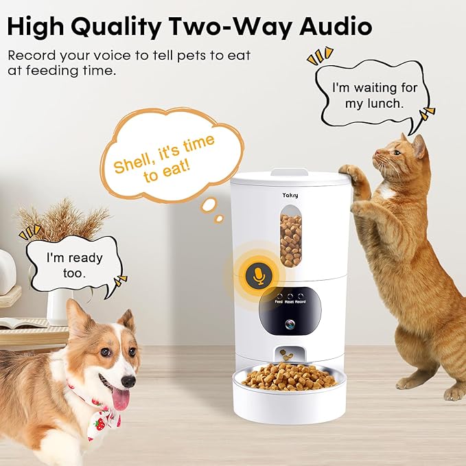 Automatic Cat Feeders Camera 5G: WiFi Easy to Clean Timed Smart Dog Food Dispenser 2-Way Audio Memory Function Pet Feeder HD 1080P Video Record APP Control Dry Food Clear Night Vision Yakry