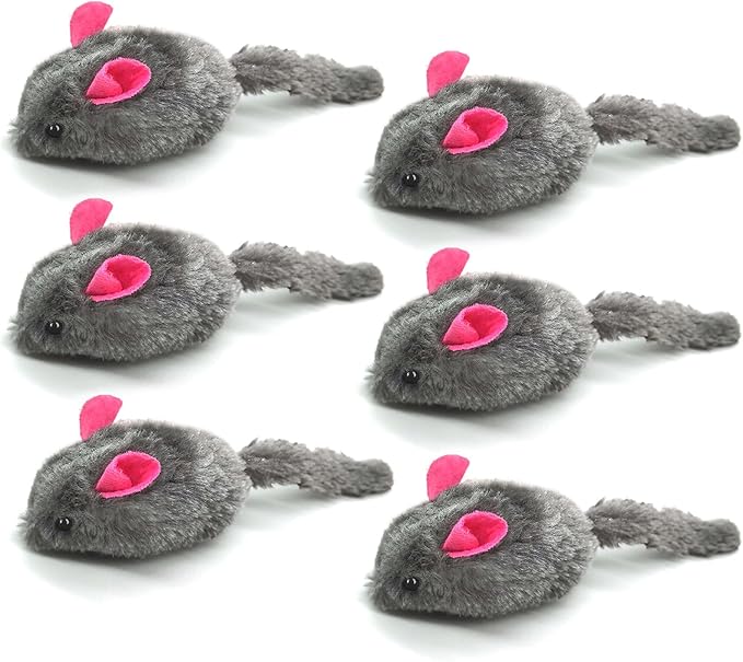 SunGrow Squeaky Plush Hamsters for Cats, Tug Squeaker Chews for Kittens' Interactive Fun, Hide and Seek Activity, Soft Stuffed Fetch for Ferrets, Dark Brown, 6 Pcs per Pack