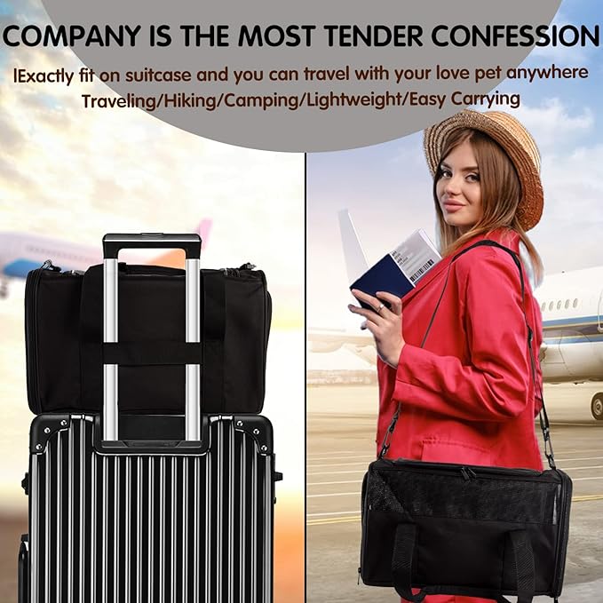 Carriers Soft-Sided Pet Carrier for Medium Large Cats Dogs Under 35Lbs,Breathable Mesh Ventilation Design,Airline Approved Cat Carrying Case(X-Large,Black)