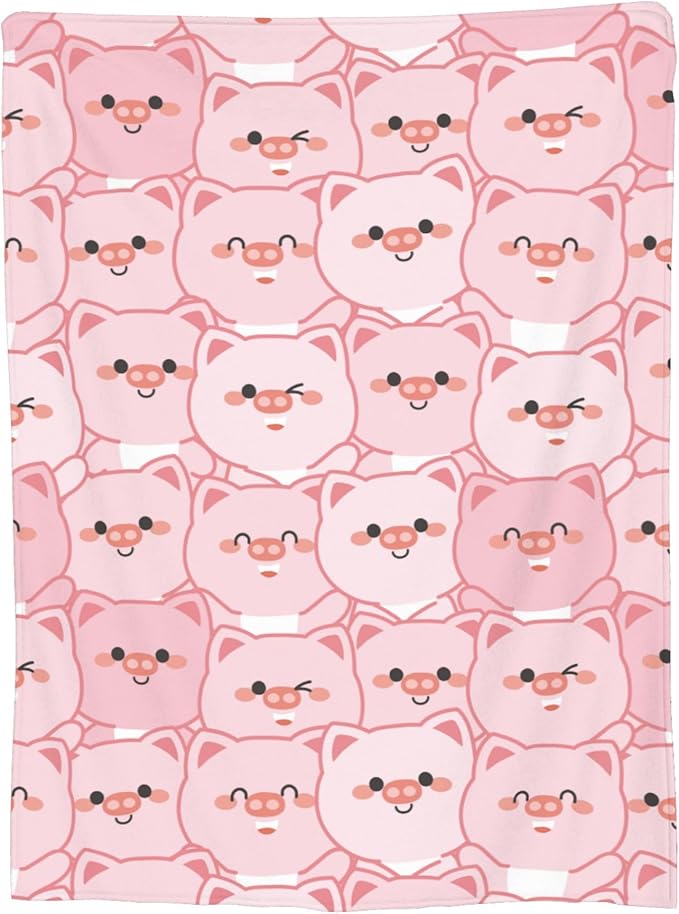 Cute Kids Pink Pigs Print Blanket Throw 50"x40", Plush Flannel Lightweight Blankets, Gifts for Kids Women