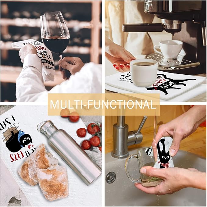 Bonsai Tree Cat Kitchen Towels Set of 4, Cat Lover Gifts for Mom Women, Cute Funny Dish Tea Towels Housewarming Gifts for New Home Decor