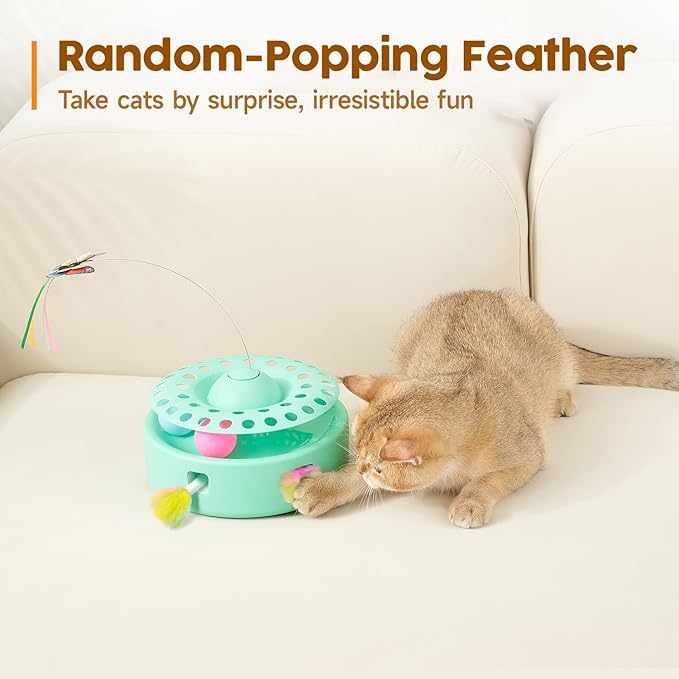 Potaroma Cat Toys 3-in-1 Automatic Interactive Kitten Toy, Fluttering Butterfly, Random Moving Ambush Feather, Track Balls, Dual Power Supplies, USB Powered, Indoor Exercise Cat Kicker (Green)