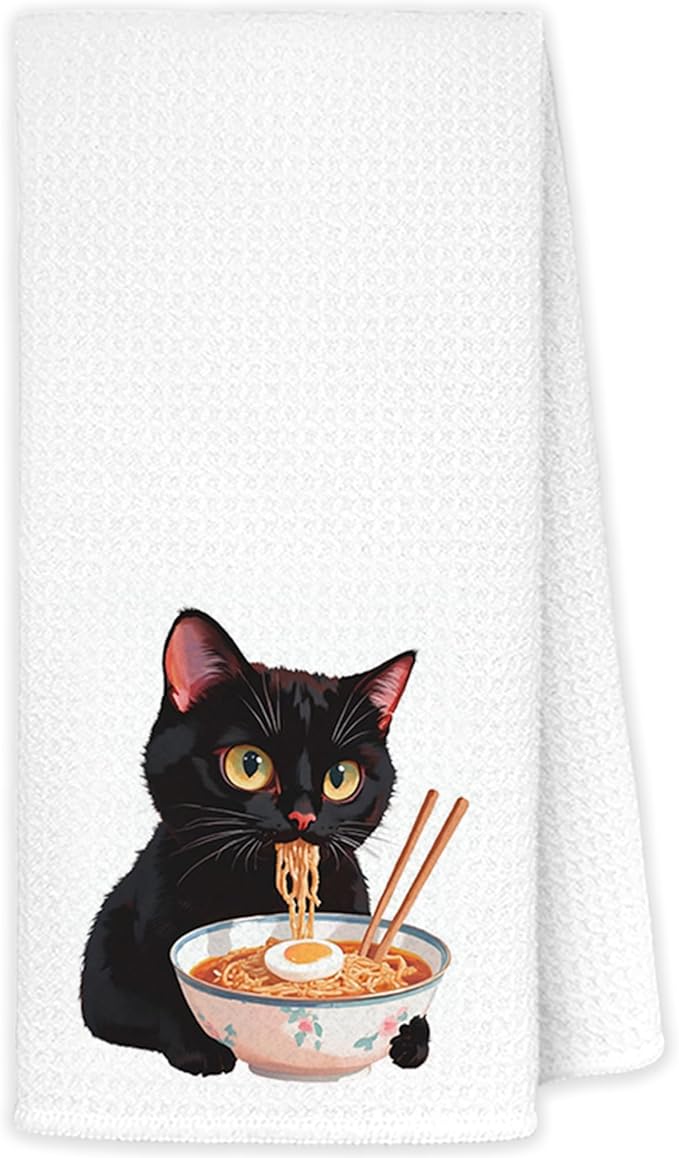 Black Cat Kitchen Towels, Black Cat Gifts, Cat Towels for Cat Lovers, Cat Hand Towels, Cat Dish Towels for Kitchen, Cat Tea Towel, Cat Mom Gifts, Cat Lady Gifts, 16x24 Inch