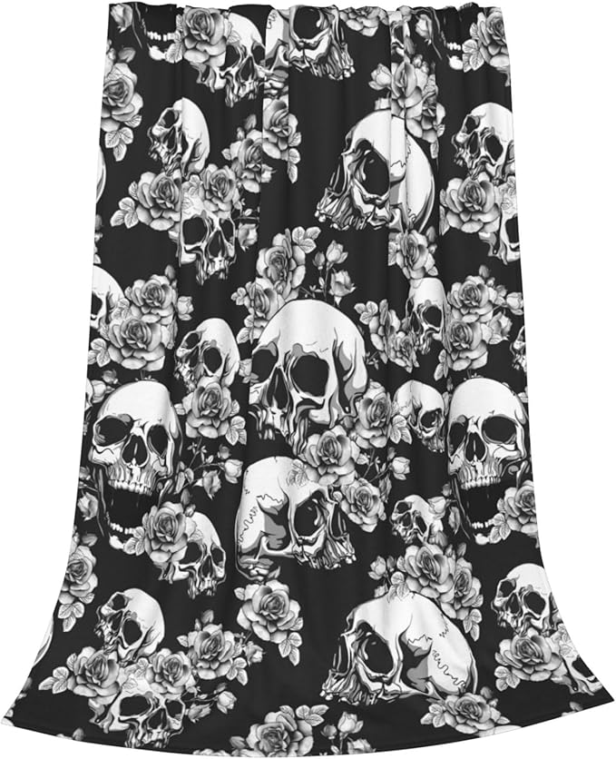 Ultra-Soft Microfiber Throw Blanket 330 GSM Fuzzy Fleece Blanket for Adults Kids Gift Couch, Sofa, Bed Skull Floral 80"X60"