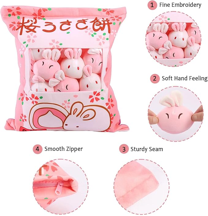 Kawaii Bunny Plush Pillow Throw Pillow, Cute Plushies Bunny Plush Toys, Removable Bunny Stuffed Animals, Bunny Gift for Kids Birthday Easter