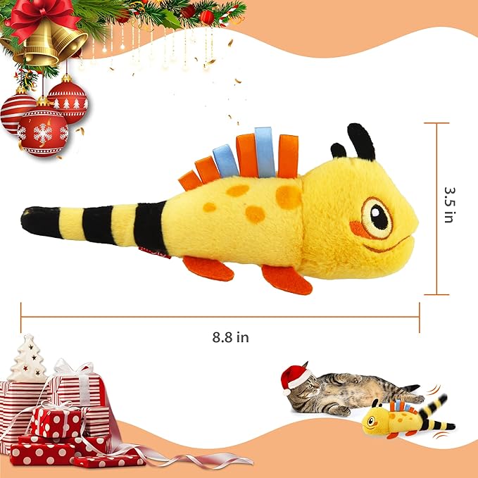 Gigwi Flopping Lizard Interactive Cat Toys with Catnip & Silvervine, Floppy Wiggle Cat Toy for Indoor Cats, Moving Activated Cat Kicker Toys, Electric Kitten Toys with USB Rechargeable