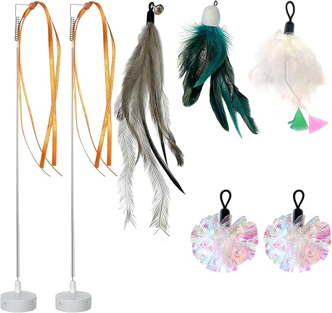 ORSDA 3in1 Interactive Cat Toys Replacement Attachments 7PCS Cat Teaser Toy Refills Cat Wand Attachments