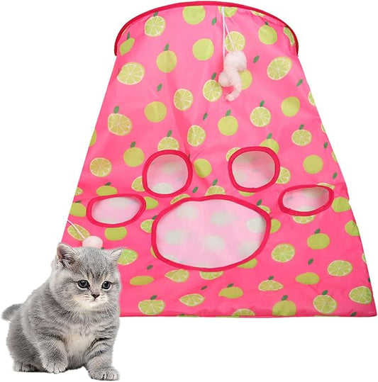 Cat Tunnel Bag Kitty Collapsible Tunnel Toy Crinkle Sack Bag Pet Interactive Cat Cave Toy with 1 Little Mouse & 3 Toy Ball Rose Pink S