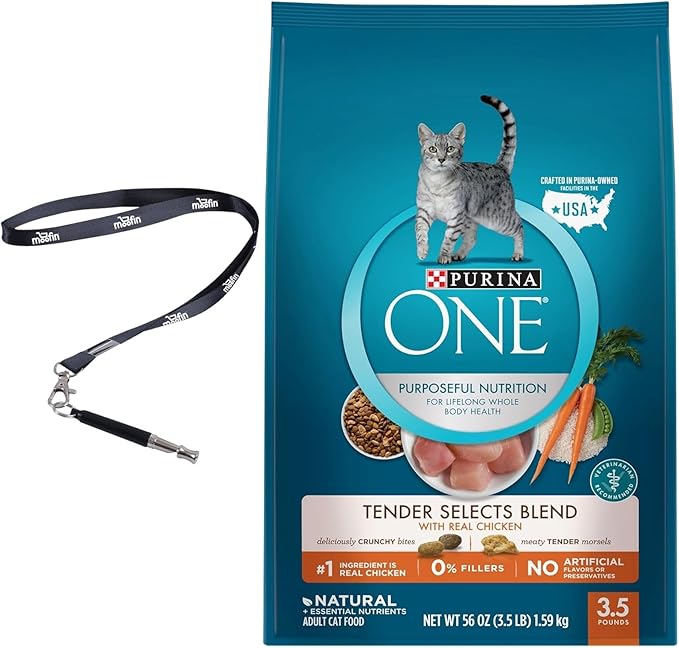Purina ONE Natural Dry Cat Food, Real Chicken High-Protein Dry Cat Food, Supports Strong Muscles Energy SS Pet Training Whistle, Antioxidant-Rich for Immune Support, Cat Food [1-Pack]