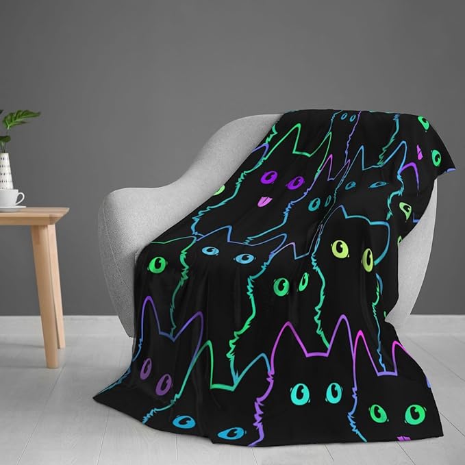 Cute Cat Silhouettes Neon Blanket, Soft Blankets Flannel Bed Throw Cozy Lightweight Plush Gifts for Kids Boys Girls Women Men Sofa Couch Bedroom Living Rooms Warm All Season, Home Decor, 60"x50"