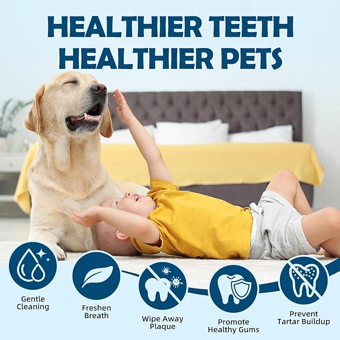 Dog Teeth Cleaning Wipes - Cat & Dog Dental Wipes - Dog Tooth Brushing Kit Dental Finger Wipes Reduces Plaque & Freshens Breath - 59 Count