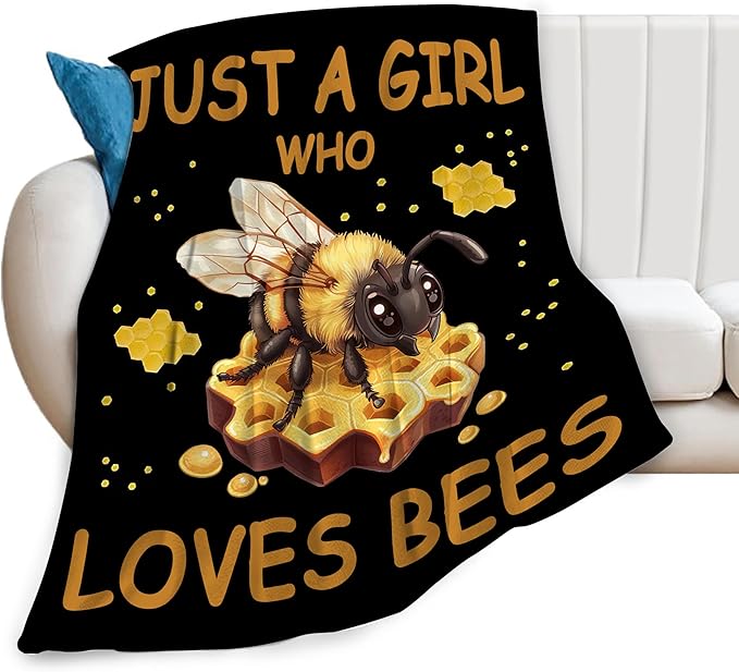 Bees Throw Blanket - Just A Girl Who Loves Bees Decor Stuff Merch Cozy Print Flannel Fleece Soft Plush Fuzzy Warm Lightweight Bedding Gifts for Women Men Kids 50"X40"