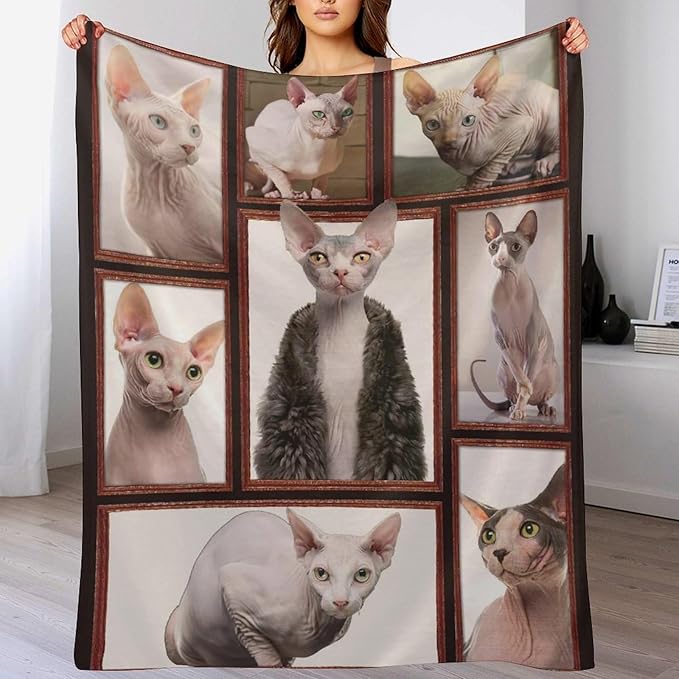 Hairless Cat Blanket Hairless Cat Gifts for Girls Boys Woman Kids Hairless Cat Lover Throw Blankets Soft Blanket Warm Fleece Flannel Plush Blankets for Bed Sofa Couch 50"x60"