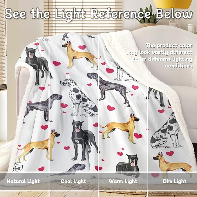 BlessLiving Great Dane Dog Blanket Red Heart Puppy Print Sherpa Fleece Throw Blanket Funny Dog Portrait Plush Blankets (Twin, 60 x 80 Inches)