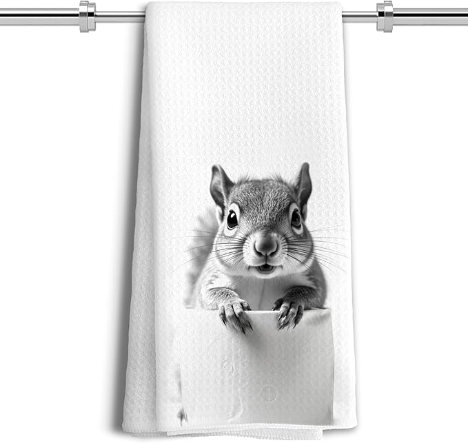 Funny Squirrel Hand Towels for Bathroom Decor, Squirrel Lover Lover Gifts, Funny Kids Bathroom Hand Towels, Funny Kitchen Towels, 16x24 Inches
