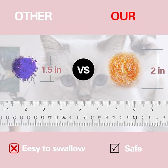 Cat Ball Toy Cat Toy Pom Pom Sparkle Fuzzy Balls 2 Inches Interactive Cat Toy Assorted Color 12 Pack
