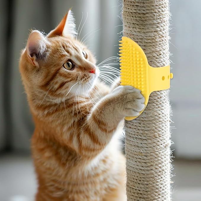 4pcs Cat Self Groomers, Wall Mounted Cat Corner Brush Self Grooming Massage Combs for Pet Cat Face Scratcher Massager Hair Brush for Long Short Fur Cats & Kittens (Green, Yellow)