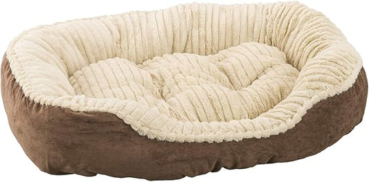 Sleep Zone Faux Suede Carved Plush Lounger, Cuddler, Napper Dog Bed - Fabric Bottom - 32X25 Inches / Chocolate / Attractive, Durable, Comfortable, Washable. By Ethical Pets