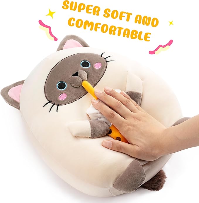 Original 13-inch Large Siamese Cat Plush Pillow Stuffed Animal Toy,Big Size Cute Soft Fat Hugging Cuddle Huggable Plushie,Gift for Kids