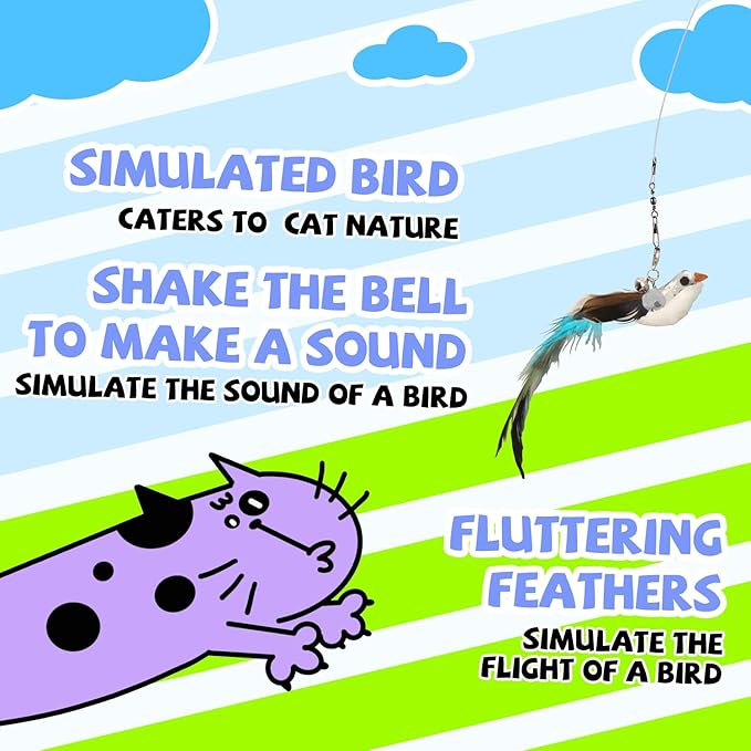 Premium Interactive Cat Wand Toy, Indoor Toy for Kittens and Cats, Educational Feather Cat Toy with Real Feathers.