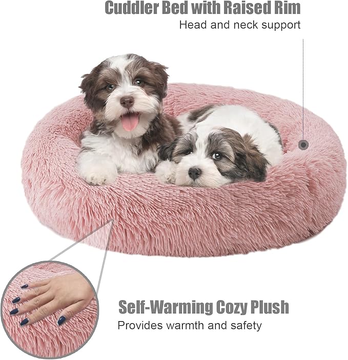 Aurako Cat Bed Dog Bed Round Cushion Pet Bed Mat Ultra Soft Plush Donut Sofa Comfortable Pillow Machine Washable Pet Cuddle Beds for Kitten Small Medium Large Dogs Cats 23" Rose Red
