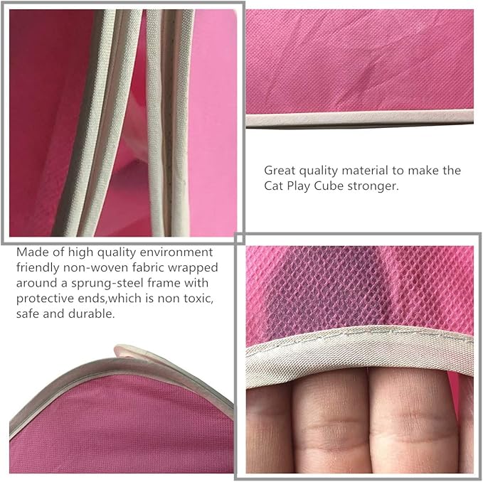Citmage Cat Cube Pop Up Non-Woven Fabric Play Tent Toy with Hook and Loop,3 Peek Holes Collapsible,Lightweight,Provide Exercise Game for Cats,Kitties,Puppies (Pink)