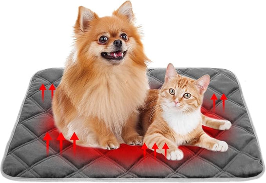 Vannon Self Heating Cat Mat Self Warming Dog Cat Bed Pad Heat Reflective Soft Dog Crate Pad Thermal Pet Mat for Outdoor Indoor Pets, Anti-Slip, Washable, Grey (S:18.9" x 27.6")