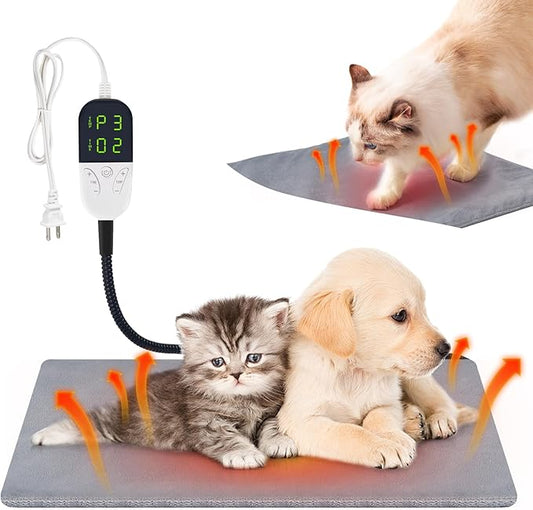 Smart Cat Heating Pad with Pressure Activated – Temperature Adjustable Heated Dog Bed with Timer - 13x17 inches - 30W - Pressure Activated Work for Pets Over 10 lbs