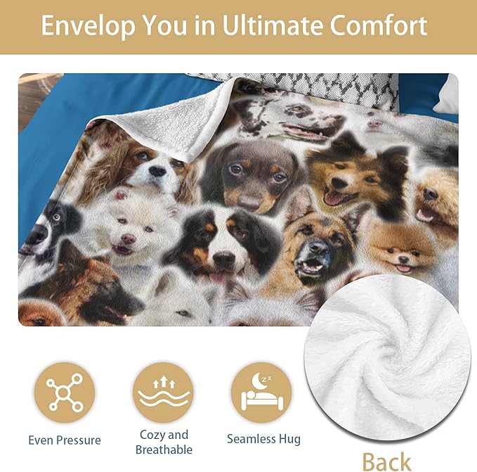 Large Fleece Throw Blanket for Couch Sofa, Fuzzy Soft Cozy Blankets and Throws Warm Lightweight Plush Lap Blanket for Women Men, 50 x 60 inches, Cute Dogs Pattern