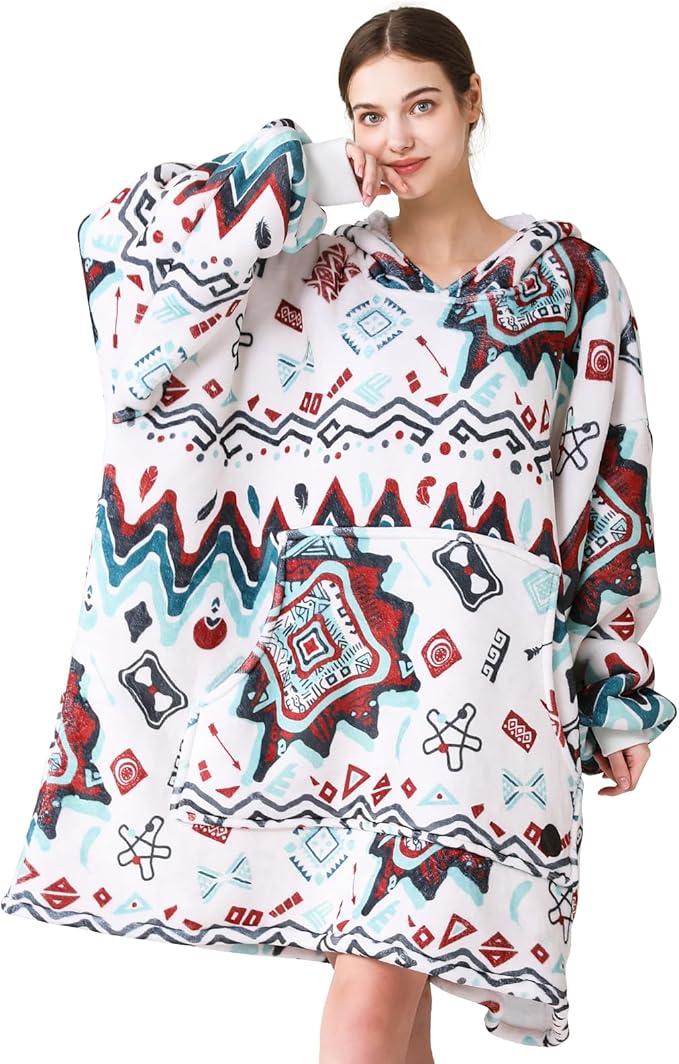 THREE POODLE Wearable Blanket Hoodie for Women, Oversized Sherpa Sweatshirt Blanket for Adults Men, Warm Cozy Bohemia Hooded Blanket, Gifts for Mom Girlfriend Sister