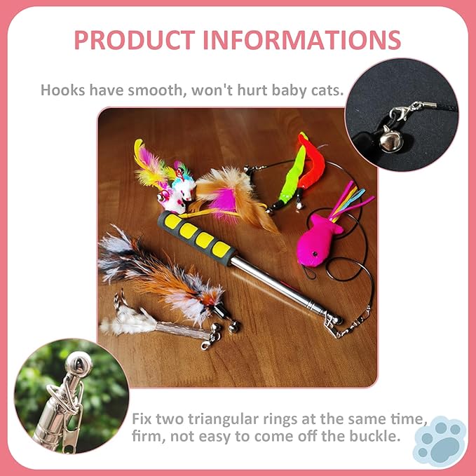 Cat Fishing Pole for Indoor Cats,Interactive cat Toys with Colorful Feather and Bell. (Red)