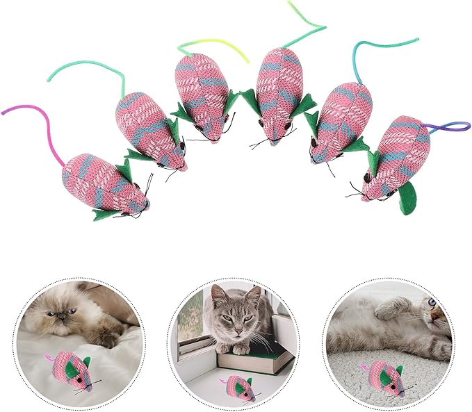 LUOZZY 6pcs Cats Mouse Plush Toy Plush Catnip Mouse Kitten Toys Interactive Plush Cat Chew Toys for Indoor Cats and Kittens (Pink and Green)