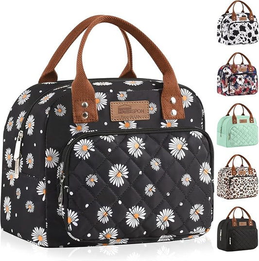 Buringer HOMESPON Lunch Bag for Woman Man Adults with Front Pocket Insulated Lunch Tote Lunch Box Container for Work Picnic or Travel（Daisy）