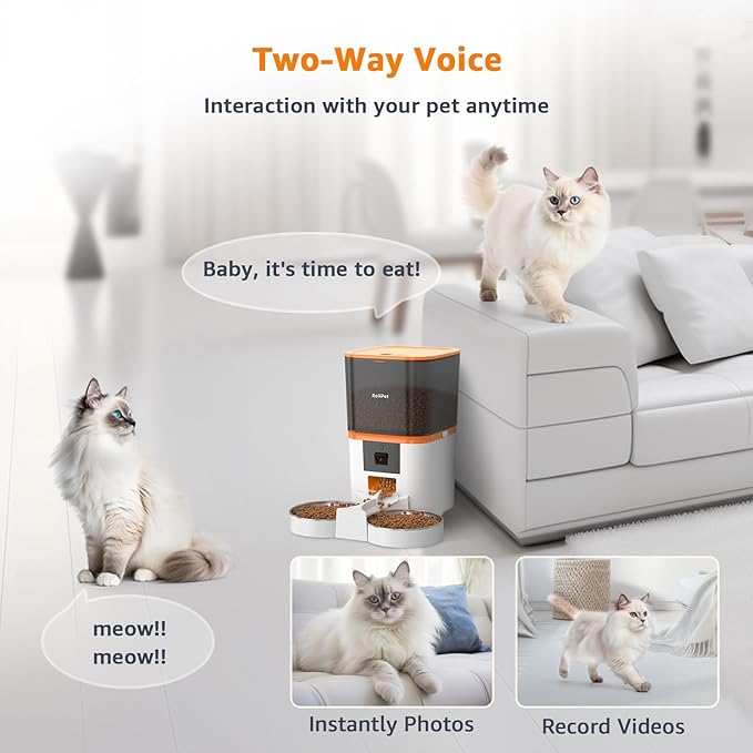 Automatic Cat Feeder with Adjustable Camera for 2 Cats, 5G WiFi 6L Smart Cat Food Dispenser, 1080P HD Video with Night Vision, Pet Feeder with 2-Way Audio for Cats&Dogs, Food Blockage & Motion Alerts