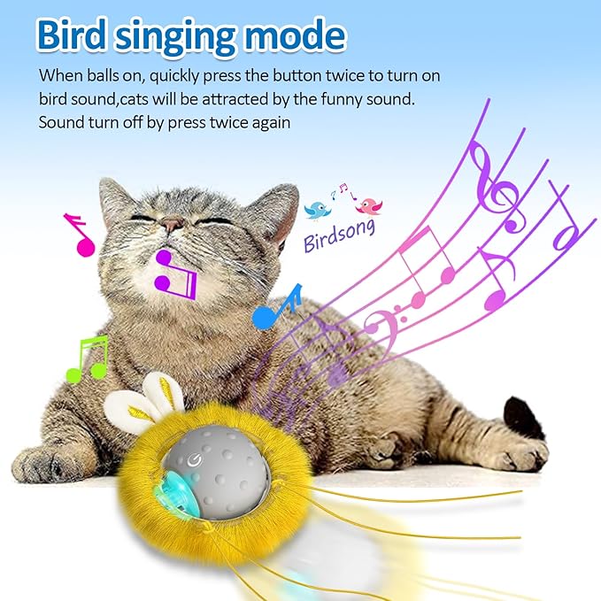 Motion Activate Interactive Cat Toys - Automatic Moving Ball Toys for Indoor Cats, Self Rotating Ball with Lights, Electric Cat Mice Toys, USB Rechargeable, Auto On/Off