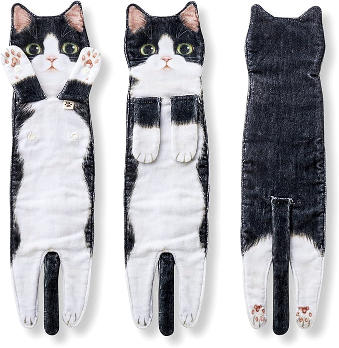 Cat Funny Hand Towels for Bathroom Kitchen- Cute Decorative Kitten Decor Hanging Face Towels- Unique Housewarming Valentines Mothers Birthday Gifts for Women Mom Cat Lovers