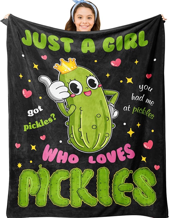 Pickle Gifts Blanket, Funny Pickles Gift for Kids, Just a Girl Who Loves Pickles, Best Pickle-Lovers Present Birthday Christmas Ideas Blanket 40"X50"