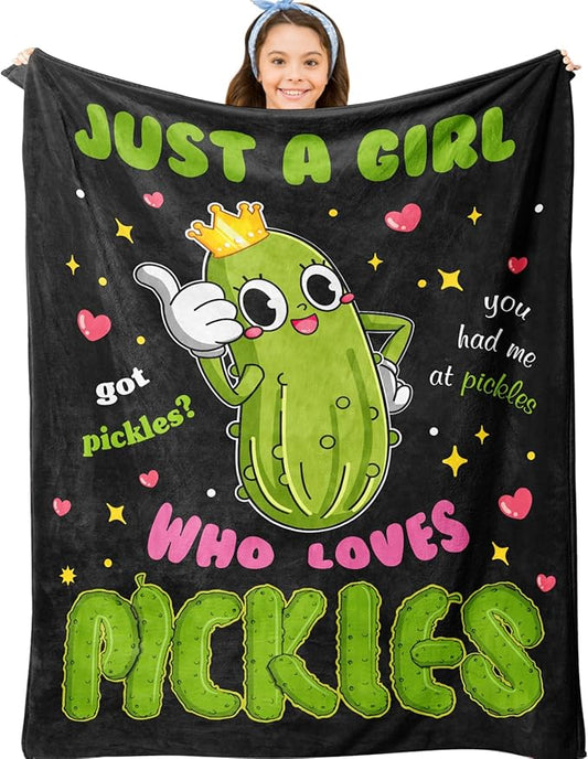 Pickle Gifts Blanket, Funny Pickles Gift for Kids, Just a Girl Who Loves Pickles, Best Pickle-Lovers Present Birthday Christmas Ideas Blanket 40"X50"