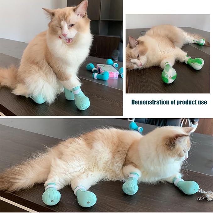 Cat Boots for Cats Only, Adjustable Cat Bathing Gloves,Silicone Cat Claw Covers for Kitten Grooming, Nail Clipping, Nursing Rehabilitation ，Hair Removal(Suitable for Cats 4lbs and Over) B