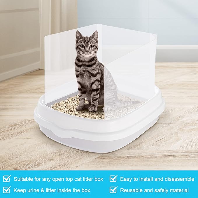 6 Pcs Cat Litter Box Splash Guard Pee Shields - Anti-Splashing Reusable High Sided Litter Box High Wall Cat Toilet Training Kit for Open Top Litter Pan (Litter Box Not Included)