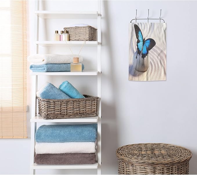 AOYEGO Butterfly Hand Towel Butterfly in Japanese Rock Garden Pink Flowers Blossom Decorative Soft Highly Absorbent Bath Towels Home Hotel Spa Bathroom Towel 15x30 Inch