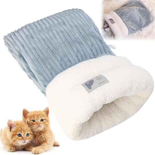 Cat Winter Sleeping Bag, Cat Bed Cave Sleeping Bag, Cat Sleeping Bag, 360°Wrap Comfortable Pet Snuggle Sack, Soft Plush Large Cat Sack - Size L（Gray Blue）