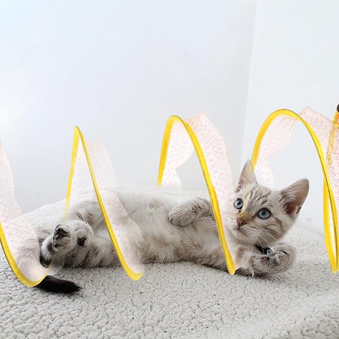 Folded Cat Tunnel, Large Size Portable Cat Toy Spiral Tunnel Cat Toy Tunnels for Indoor Cats Decompression Interactive Cat Springs Toys