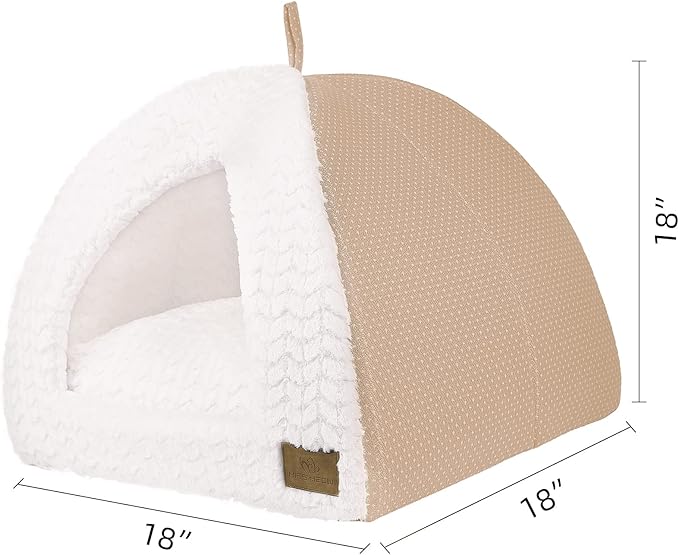 Cat Dog Tent Triangle Bed Removable Cushion Cover Two Way Conversion (Large, Beige Linen)