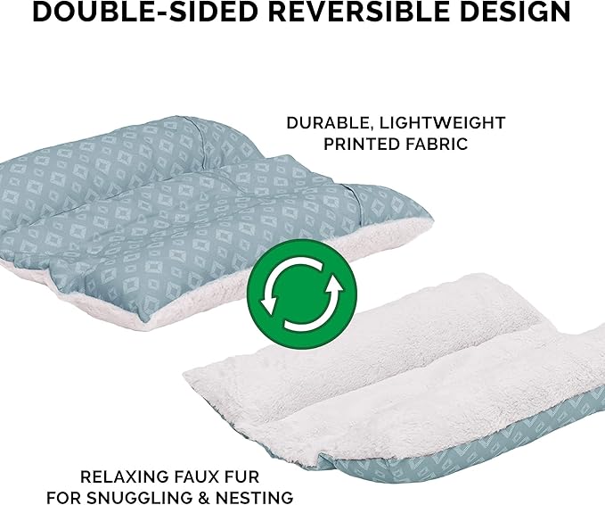 Furhaven Cat Bed for Indoor Cats, Washable w/ Removable Bolsters, For Pets Up to 18 lbs - Plush & Diamond Print Cuddle Loaf Mat - Aqua, Large