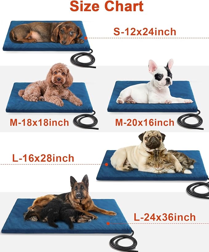 Pet Heating Pad,Extremely Waterproof Heated Cat Dog Bed Outdoor & Indoor,Multi-Size Heated Dog Cat Blanket Mat,Pet Heater Warmer for Cat Dog House Whelping Box(Dark Blue,M-20 Lx16 W)