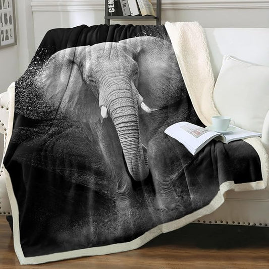 Sleepwish African Elephant Fleece Throw Blanket for Kids Girls Boys Soft Plush Black Grey Elephant Sherpa Blanket for Couch Chair, Baby (30"x 40")