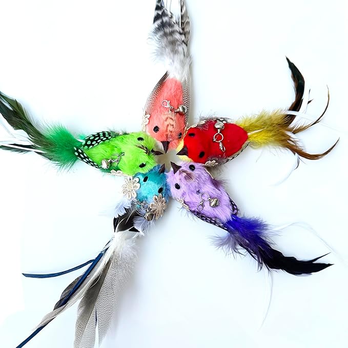 Cat Wand Toy, 6 PCS Cat Wand Bird Feather Toy, Interactive Cat Feather Toy Bird for Indoor Cats Play Exercise