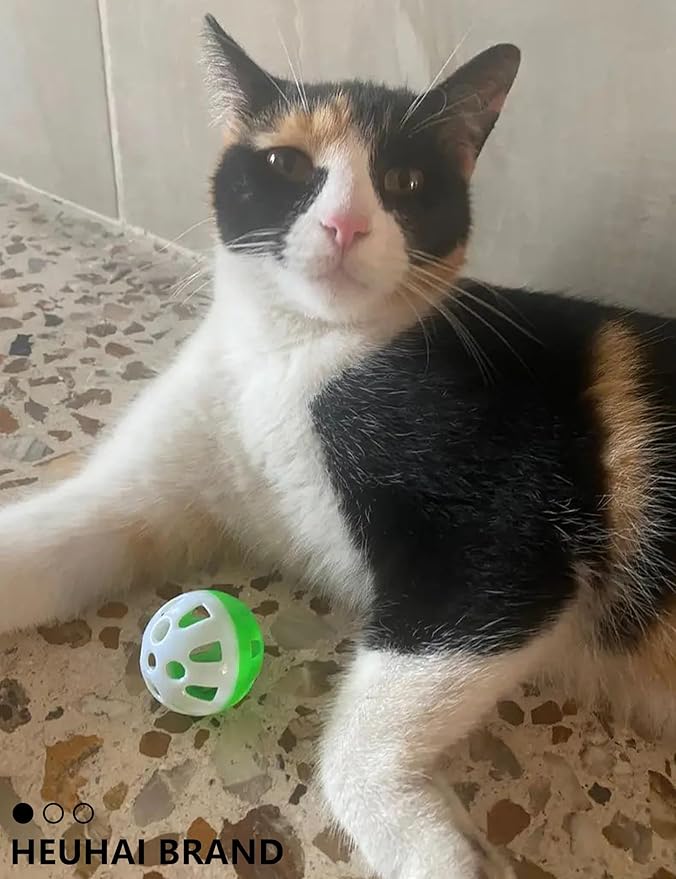 Cat Toy Balls Set - 6 Unique Styles & Colors with Bells, Sturdy Plastic Jingle Balls for Indoor Cats - Encourages Active Play & Mental Stimulation for All Cat Breeds & Sizes